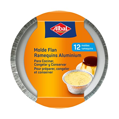 Albal Aluminio Para Flan Desechables 8x8x6 Centímetros Especial Repostería 12 Moldes, 8x8x6 cm - Pack de 12