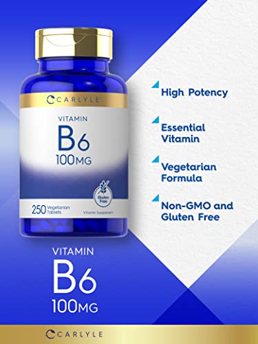 image for Carlyle Vitamin B6 100mg | 250 Tablets | Pyridoxine Hydrochloride Supp