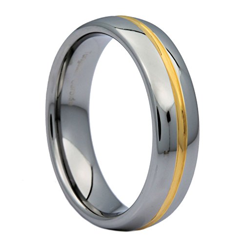 Gold Plated 6mm or 8mm Center Groove Ring Tungsten Carbide High Polished Band
