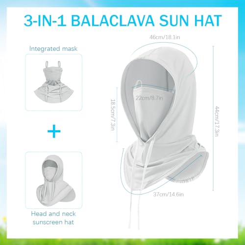Image of GUSTAVE UPF 50+ Face Mask for Bikers Men 3 in 1 Balaclava Sun Hood with Face Mask & Neck Gaiter, Ice Silk Cool Touch Drawstring Sun Hood Quick Dry Moisture-Wicking Outdoor Riding Sun Hat