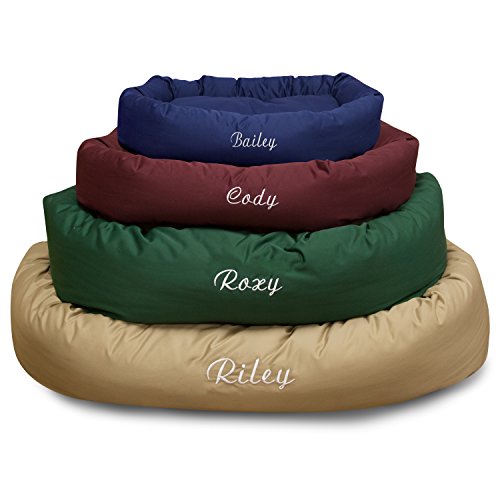 Image of Majestic Pet Personalized Calming Dog Bed - 32 Inch Bagel Washable Cozy Soft Round With Spine Support - Fluffy Donut 32x23x7 (Inch) Medium Khaki