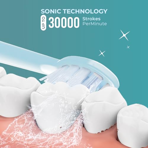 Image of beatXP Vista Sonic Electric Toothbrush for Adults with 2 Brush Heads & 5 Cleaning Modes | Rechargeable Electric Toothbrush | 30000 strokes /min with Long Battery Life (Blue)