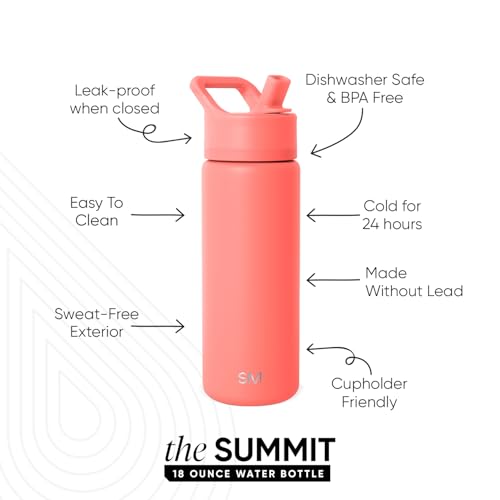 Simple Modern Kids Water Bottle with Straw Lid | Vacuum Insulated Stainless Steel Metal | Reusable Leak Proof BPA-Free Thermos for School | Summit Collection | 18oz, Honolulu - Thumbnail 2