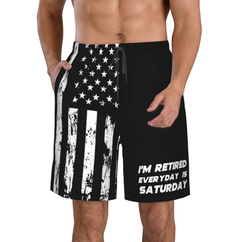 I'm Retired Every Day is Saturday Funny Retirement Mens Swim Trunks Quick Dry Mens Swimsuit,Beach Shorts with Pockets