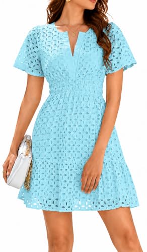 Image of INR Dress for Women Elastic Waist Hollow Out Embroidered A Line Casual Fashion Skirt Beach and Prom Cocktail Party Dresses