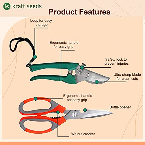 Kraft Seeds by 10 CLUB by 10 CLUB Gardening Tool Kit - 2 Pcs (Pruner, Scissor) | Garden Tools Kit for Home Garden | Agriculture Tools for Terrace Gardening