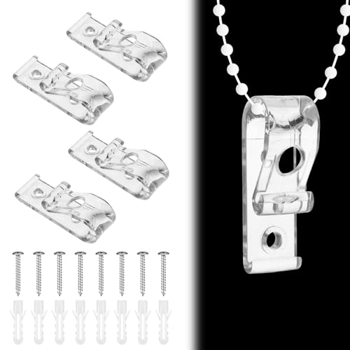 4 Sets Roman Blind P Clip, Blind Cord Safety Device Connector Holder Universal Plastic P-Clips Loop Cord Fastener for Roller Vertical Roman Blinds Bead Chain with Screws Plastic Pillars (Transparent)