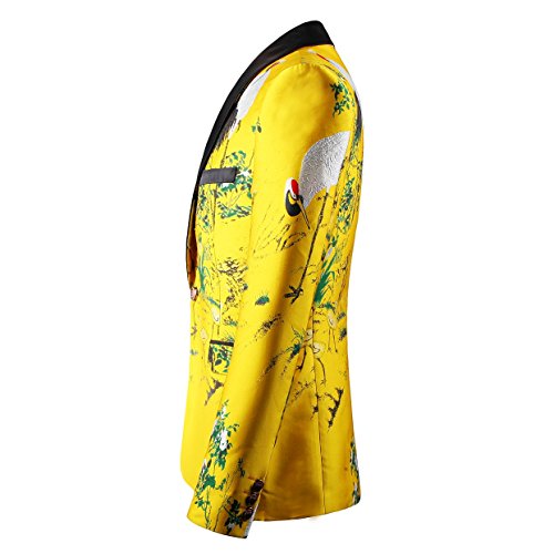 Mens Blazer Jacket Bright Yellow Slim Fit Printed Casual Blazer for Men US Size 42 Yellow2