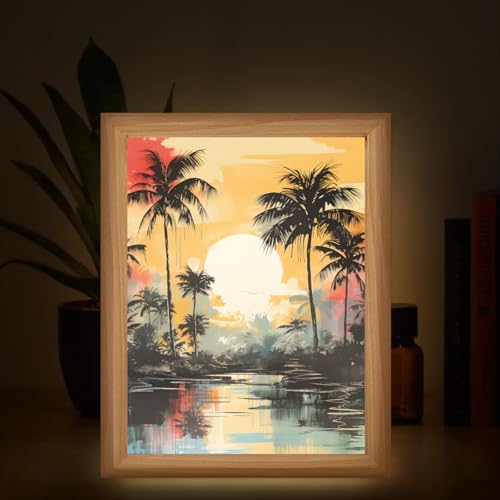 Light Up Painting, Autumn Forest Wall Art Picture Light Sunset Forest Light Up Desktop Art Decor, 10 Brightness, USB Powered, 3 Lighting Modes, Anxiety Relief Gift for Bedroom Home - Without Frame