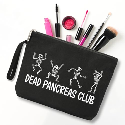 Dead Pancreas Club Cute Skeleton Diabetic Travel Cosmetic Bag, Diabetes Awareness Gifts, Funny Diabetic Bag Gift for Men Women Grandma Grandpa Mom Dad Aunt Uncle Sister Brother3