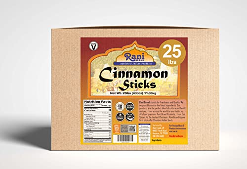 Rani Cinnamon Sticks 400Oz (25Lbs) 11.63Kg ~ 1406-1875 Sticks 3 Inches In Length Cassia Round ~ All Natural | Vegan | No Colors | Gluten Friendly | Non-Gmo #TOP2