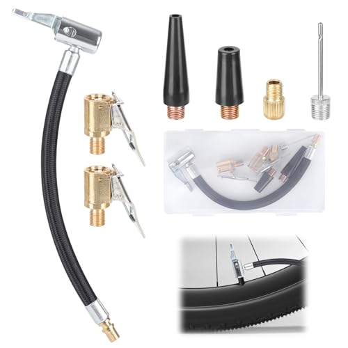 Kit Prolunga Valvola Pneumatici, 2 Pezzi Adattatore Valvola Bici con Tubo Di Gonfiaggio Pneumatici Da 20 cm 4 Accessori e Scatole Di Plastica, Tubo Manometro Pressione Gomme per Camion Autobus
