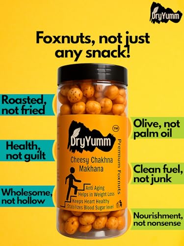 Image of DryYumm Makhana (Pack of 3) - Peri Peri, Cheesy Chakhna & Pudina Punch Flavors - 210g - Healthy Snack, Low-Calorie, Roasted Fox Nuts, Perfect for Guilt-Free Munching (70)