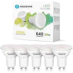 Bombillas Led Leroy Merlin Gu10 Aigostar - Bombilla LED 8W GU10, Luz calida 3000K, 640lm, Esmerilada, no regulable - Caja de 5 unidades