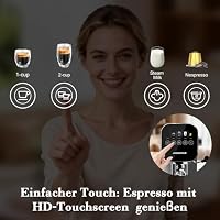 Aigostar Barista - Espresso Siebträgermaschine, Kompatibel mit Kapseln und Gemahlenem Kaffee, 20 Bar, Digitales Touchpanel, 1/2 Tassen, Espressomaschine mit Milchaufschäumer, 0,9L, 1350 W, Edelstahl – Ansicht 3