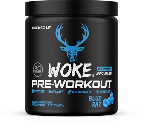 Bucked Up - Woke - HIGH STIM Pre Workout - Best Tasting - Focus Nootropic Pump Strength 30 Servings (Blue Raspberry)