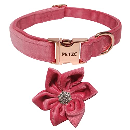 Rose Gold Dog Collar 14 PETZC Flower Girl Dog Collar,Metal Buckle Suede Durable Pet Collar ...