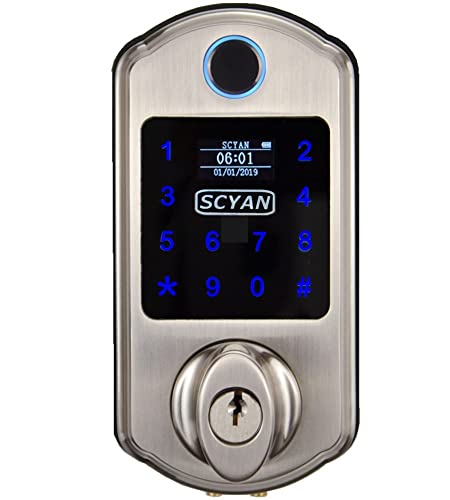 SCYAN D6 Fingerprint Touchscreen Deadbolt with OLED Display in Satin Nickel
