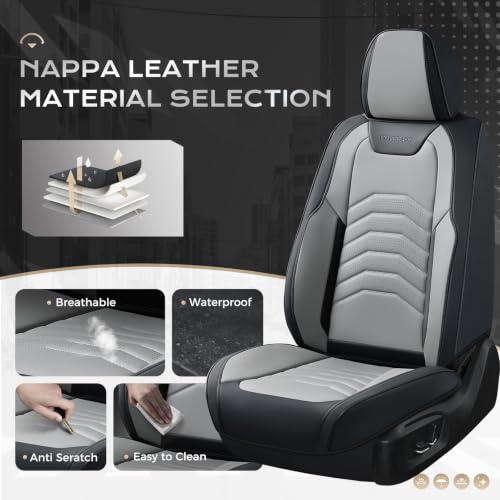Image of Coverado Car Seat Covers Full Set, Faux Leather Car Seat Covers for Cars, Car Seat Covers Front Seats and Back Car Seat Protector Waterproof, Car Seat Cushion Universal Fit for Most Cars, Black&Gray