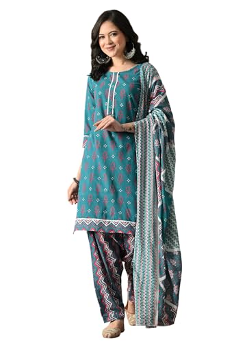 Image of Amazon Brand - Tavasya Women's Cotton Printed Kurta Set with Dupatta and Straight Pants | Salwar Suit | Ethnic Wear for Festive, Casual & Office Use