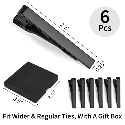 Image of MOWPOG 6 Pcs Tie Clips for Men, Tie Bar Pins Tacks with Gift Box | Copper, Shiny & Glossy, for Father, Husband, Boyfriend, Business, Wedding, Suit Accessories, Easy to Open, Won't Fade /Scratch