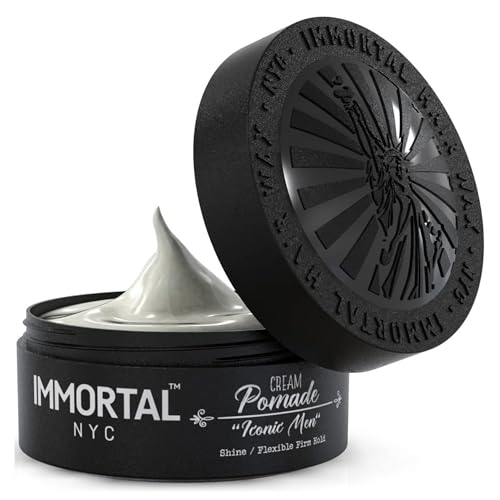 Immortal NYC Iconic Men Cream Pomade - Flex Medium/Stong Hold - Low Shine All Natural Water-Based Hair Cream Pomade for Men - No Residue, All Hair Types