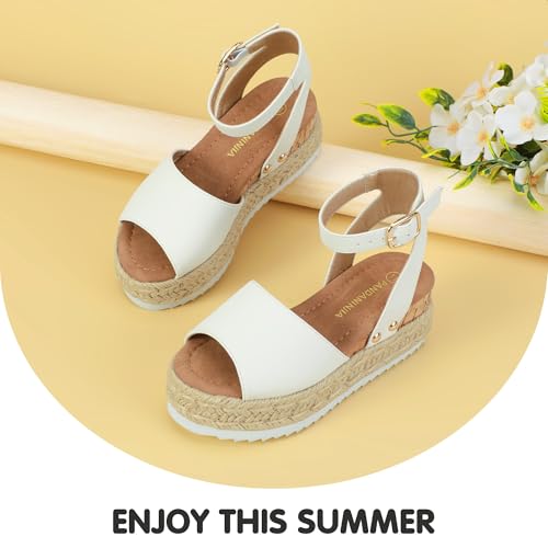 Image of PANDANINJIA Girls Sandals Wedge Platform Espadrille Open Toe Summer Little Big Kid Flower Girl Heels Dress Shoes
