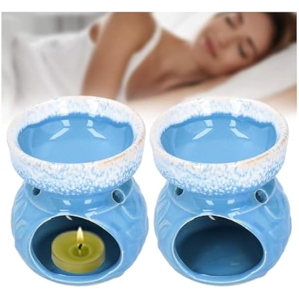 Kominek do kadzideł, 2 dyfuzory olejków eterycznych, ceramiczny kominek, ceramiczna lampa zapachowa, dekoracyjny piec do aromaterapii(Blu)