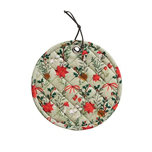 Creative Co-Op Round Quilted Cotton Pot Holder With Floral Pattern, Multicolor #TOP17