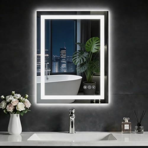 Image of 24 inchx 30 inch LED Bathroom Mirror with Lights, Dimmable, Anti-Fog Vanity Mirror | Backlit + Front Lit, 3 Colors, Memory Function, Tempered Glass, Shatterproof, ETL Listed LED Mirrors Lighted Bathroom Mirror