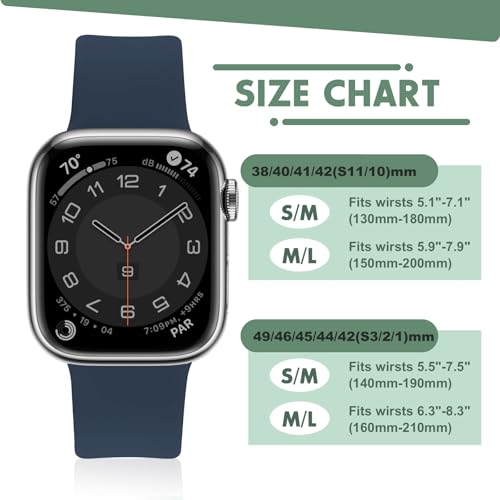 Tighesen Sport Bands Compatible with Apple Watch Ultra 3/2/1 49mm, Series 11/10 46/42mm, 9/8/7 45/41mm, SE 6/5/4 44/40mm, 3/2/1 42/38mm S/M M/L for Women Men Silicone iWatch Band by Tighesen - Used condition - Image 7