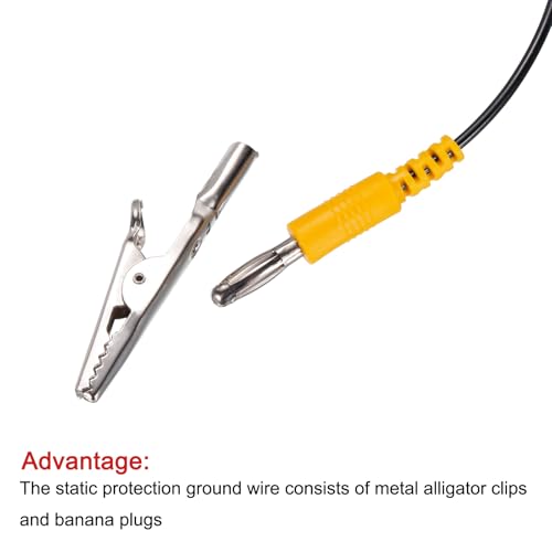 Image of MECCANIXITY ESD Grounding Cable Cord with Alligator Clip, 5m /197 inch Yellow Anti-Static Ground Wire Elastic Cable Clip, for Eliminating Conductor Electrostatic