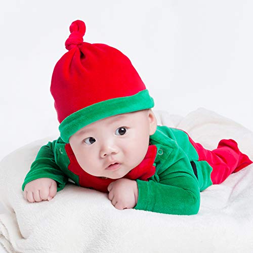 IMEKIS Pasgeboren Baby Meisjes Jongens Mijn 1e Kerst Outfit Lange Mouwen Kerstman Sneeuwman Rendier Gestreepte Print Romper Jumpsuit met Hoed Xmas Party Kleding Set, Groen 1, 0-3 Maanden - Afbeelding 6