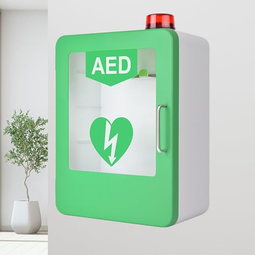 AED Defibrillator Cabinet Wall Mount with Alarm and Emergency Strobe Light - Compatible with All Brands for Home Safety