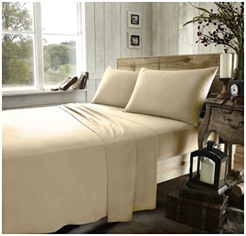 GC GAVENO CAVAILIA Brushed Cotton Bed Sheets, Flannelette Fitted Sheet With Pillowcases, Plain Flat Sheet Double, Latte
