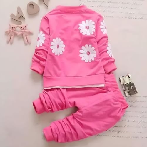 Image of 4YOU DRESSES Beautiful Cotton Fabric Full SleeveWhite Tshirt With Pink Jaket and Track Pant (3piece) Set For Girls