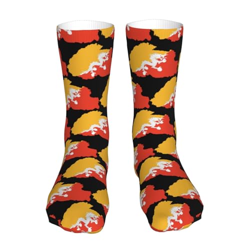 Carte du drapeau du Bhoutan 1 Carte du drapeau du Bhoutan Chaussettes amusantes pour hommes Chaussettes de sport unisexes à motifs imprimés en 3D Cool Funky 16 pouces