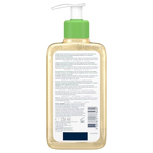CeraVe - Limpiador en Aceite Espumoso Hidratante, Ideal para Pieles Normales a Muy Secas con Tendencia Atópica, Para Rostro y Cuerpo, Limpia e Hidrata, Enriquecido con Ácido Hialurónico, 236 ml