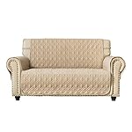 Ameritex Loveseat Cover Water-Resistant Quilted Furniture Protector with Back Nonslip Paws Slipcover for Dogs, Kids, Pets Loveseat Slipcover Stay in Place for Leather (46", Beige)