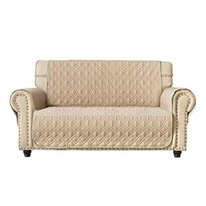 Ameritex Loveseat Cover Water-Resistant Quilted Furniture Protector with Back Nonslip Paws Slipcover for Dogs, Kids, Pets Loveseat Slipcover Stay in Place for Leather (46″, Beige)