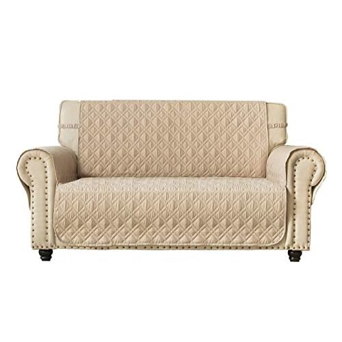 Ameritex Loveseat Cover Water-Resistant Quilted Furniture Protector with Back Nonslip Paws Slipcover for Dogs, Kids, Pets Loveseat Slipcover Stay in Place for Leather (46″, Beige)