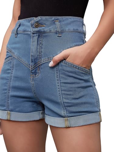 Image of Miss Chase Women's White Regular High Rise Clean Look Regular Stretchable Denim Shorts