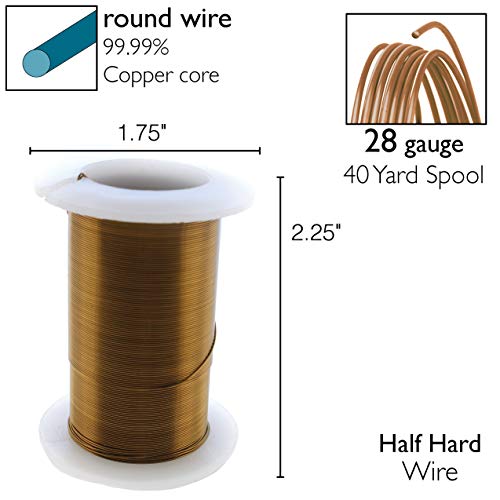 Image of The Beadsmith Wire Elements 28-Gauge Lacquered Tarnish-Resistant Copper Wire for Jewelry Making, 40 Yard, 36.58 Meter Spool (Vintage Bronze)