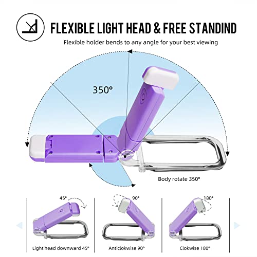 Image of EGWASER Book Light for Reading in Bed, USB Rechargeable Clip on Book Lights, 3 Brightness Adjustable Dimmable Bookmark Light for Eye-Protection, Reading Lamp for Bookworms, Travel (Purple)