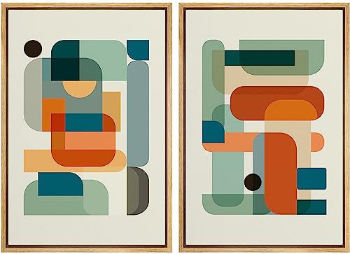 IDEA4WALL Framed Canvas Print Wall Art Set Mid-Century Geometric Color Block Collage Abstract Shapes Illustrations Modern Art Decorative Minimalist Multicolor for Bedroom - 24"x36"x2 Natural