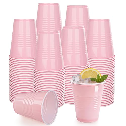 WELLIFE 12 OZ 100 PCS Pink Party Cups Disposable Drinking Cups for Valentines Day Girls Gathering Princess Birthday Parties Bachelor Party Weddings And Picnic