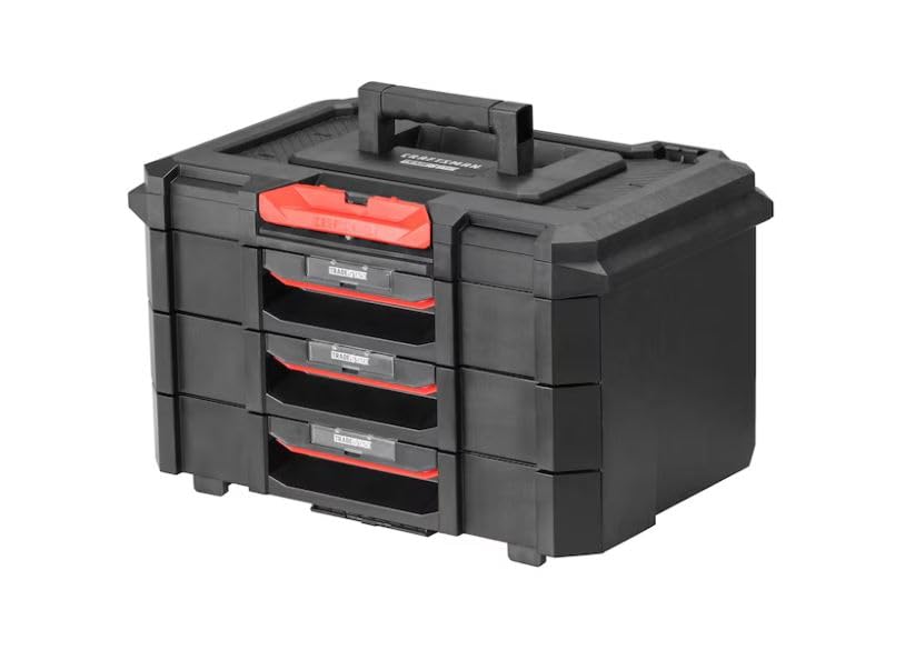 CRAFTSMEN TRADESTACK 21.5-in W x 15.4-in H x 13.85-in D 3 -Drawer Red and Black Plastic Tool Box
