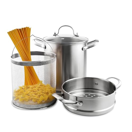 Marmite à pâtes inox 5l cuiseur vapeur asperges et friteuse spaghetti