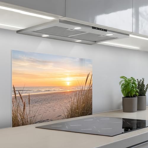 KitchenYeah Rückwand Küche 70x50 cm Rückwandschutz Selbstklebend Spritzschutz Küchenrückwand Küchenfront Küchen Selbstklebende Küchenrückwände Sonnenuntergang - Dünen - Meer
