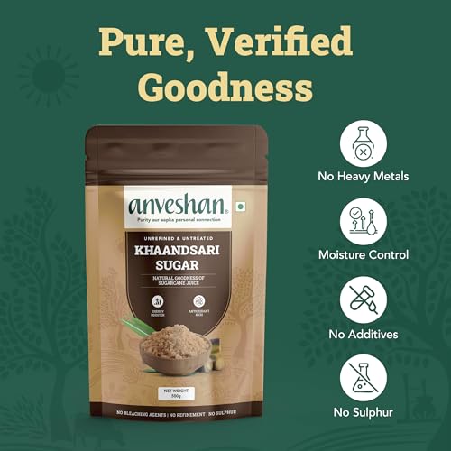 Image of Anveshan Artisanal Khaandsaari Sugar- 500g | 100% Natural, Sulphur-Free & Handcrafted from Sun-Dried Sugarcane | Low GI, Mineral-Rich, Gut-Friendly Sweetener for Tea, Desserts, Baking & Daily Use